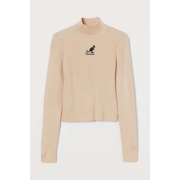 Kangol x H&M Sweater Crop Rib Knit Mock Turtle Neck Womens Beige - Picture 15 of 15